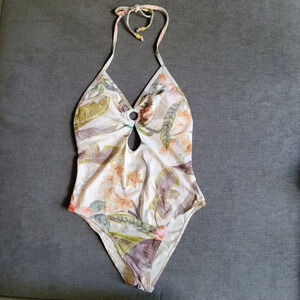 Jaase Women's Multi Floral Print key hole halter One Piece Swimsuit Size…